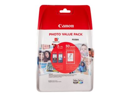 CANON CRG PG-560XL/CL-561XL PHOTO VALUE BL 4x6 Phot PaperGP-501 50sheets + XL Black & XL Colour Cartridges 3712C004