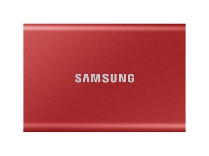 Samsung Externe SSD Portable T7 Non-Touch, 500 GB, Rot, Stromversorgung: Per Datenkabel, Speicherkapazität total: 500 GB, Speicherverschlüsselung: 256-Bit-AES, Detailfarbe: Rot, Dateisystem: exFAT (Windows & Mac OS), Schnittstellen: Type-C USB 3.1 (3.1 / MU-PC500R/WW