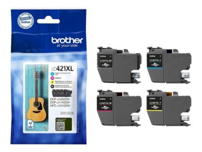 BROTHER 500-page 4pack ink cartridge, BROTHER 4-pack of Black Cyan Magenta and Yellow 500-page high capacity ink cartridges for DCP-J1050DW MFC-J1010DW and DCP-J11 LC421XLVAL