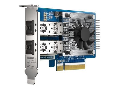 QNAP Dual-port SFP28 25GbE network, QNAP Dual-port SFP28, 25GbE, network expansion card, low-profile form factor, PCIe Gen4 x8 QXG-25G2SF-CX6
