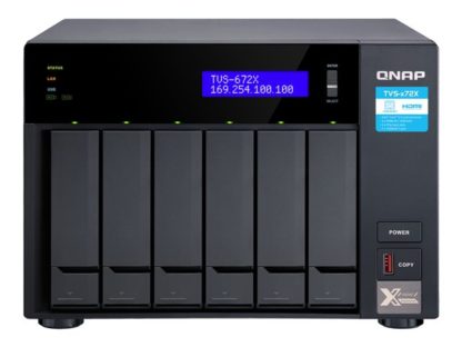 QNAP TVS-672X-I3-8G 6-Bay NAS i3-8100T, QNAP 6-Bay NAS, Intel Core i3-8100T 3.1GHz, 8GB, 6x2.5/3.5 inch SATA HDD/SSD + 2xM.2 PCIe SSD slot, 2xGbE LAN 10GBASE-T TVS-672X-I3-8G