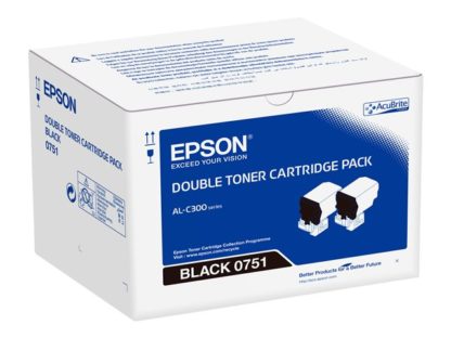 EPSON WorkForce AL-C300 Black DBL Toner, EPSON AL-C300, toner cartridge, black, standard capacity, 2-pack C13S050751