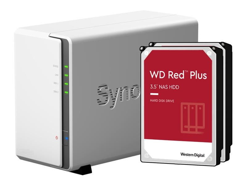Synology NAS DiskStation DS220j 2-bay WD Red Plus 4 TB, Anzahl  Laufwerkschächte: 2, Speicherkapazität: 4 TB, Arbeitsspeicher erweiterbar:  Nein, Schnittstellen: RJ-45 (LAN), RAID: Ja, Hot-Swap Unterstützung: Nein -  Baechler Informatique